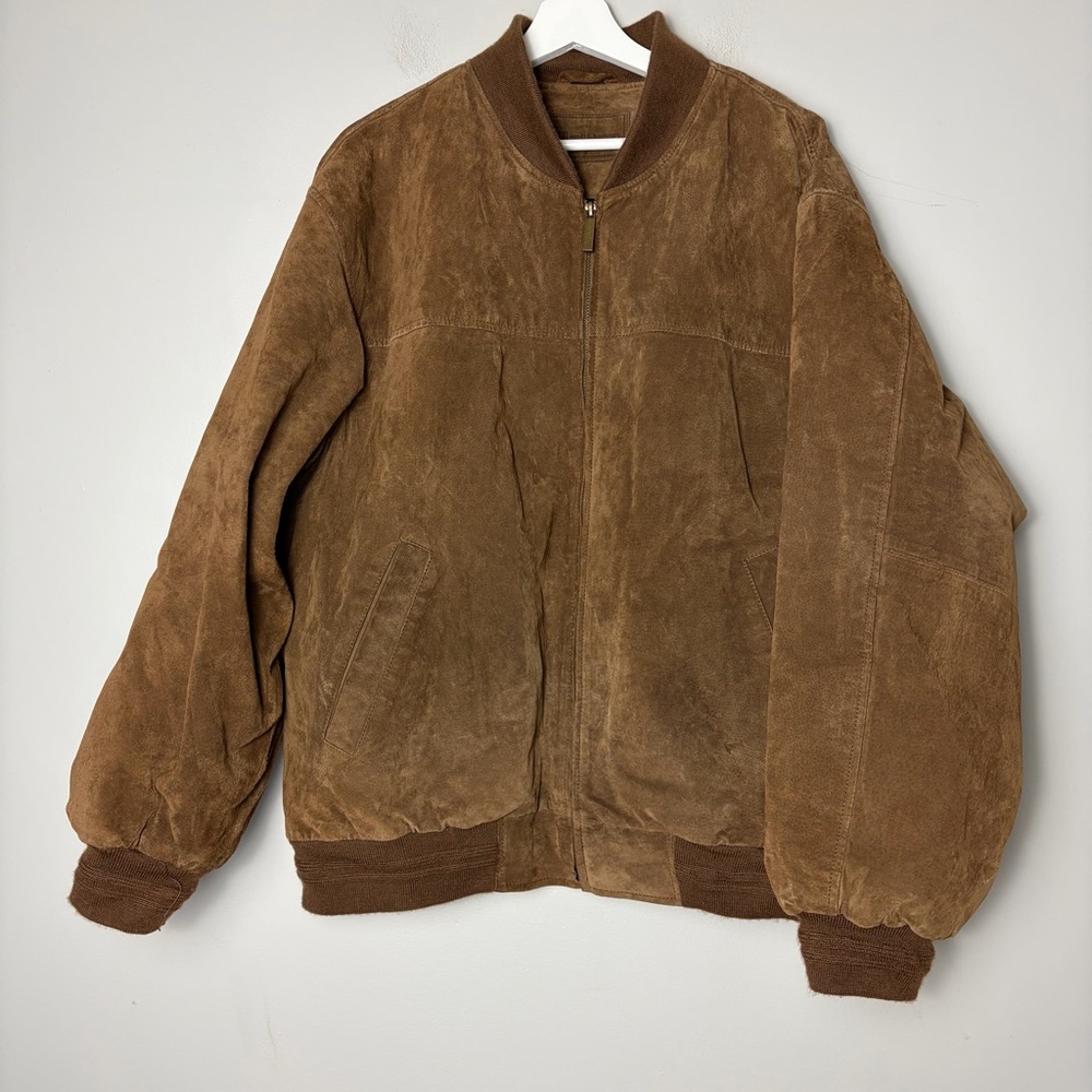 Croft and Barrow Leather Bomber Full Zip‎ Brown Jacket Men's Large